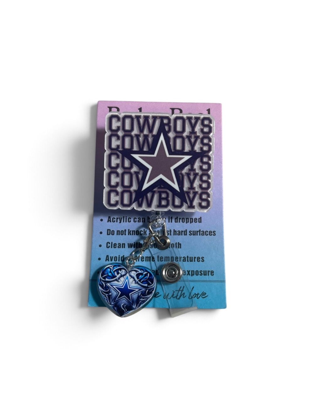 Cowboys Badge Reel with heart charm-